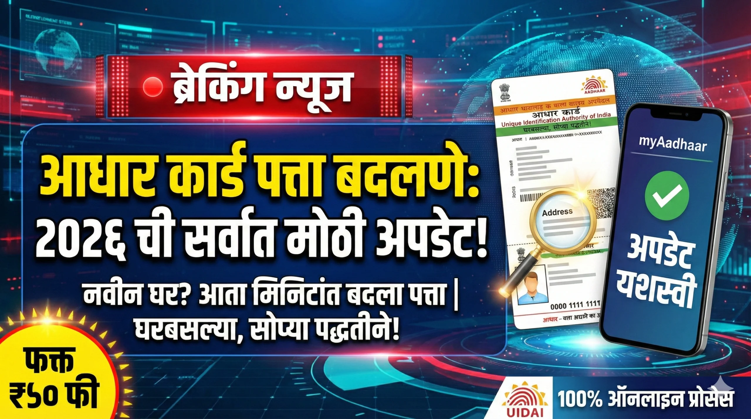 aadhar card address change online marathi